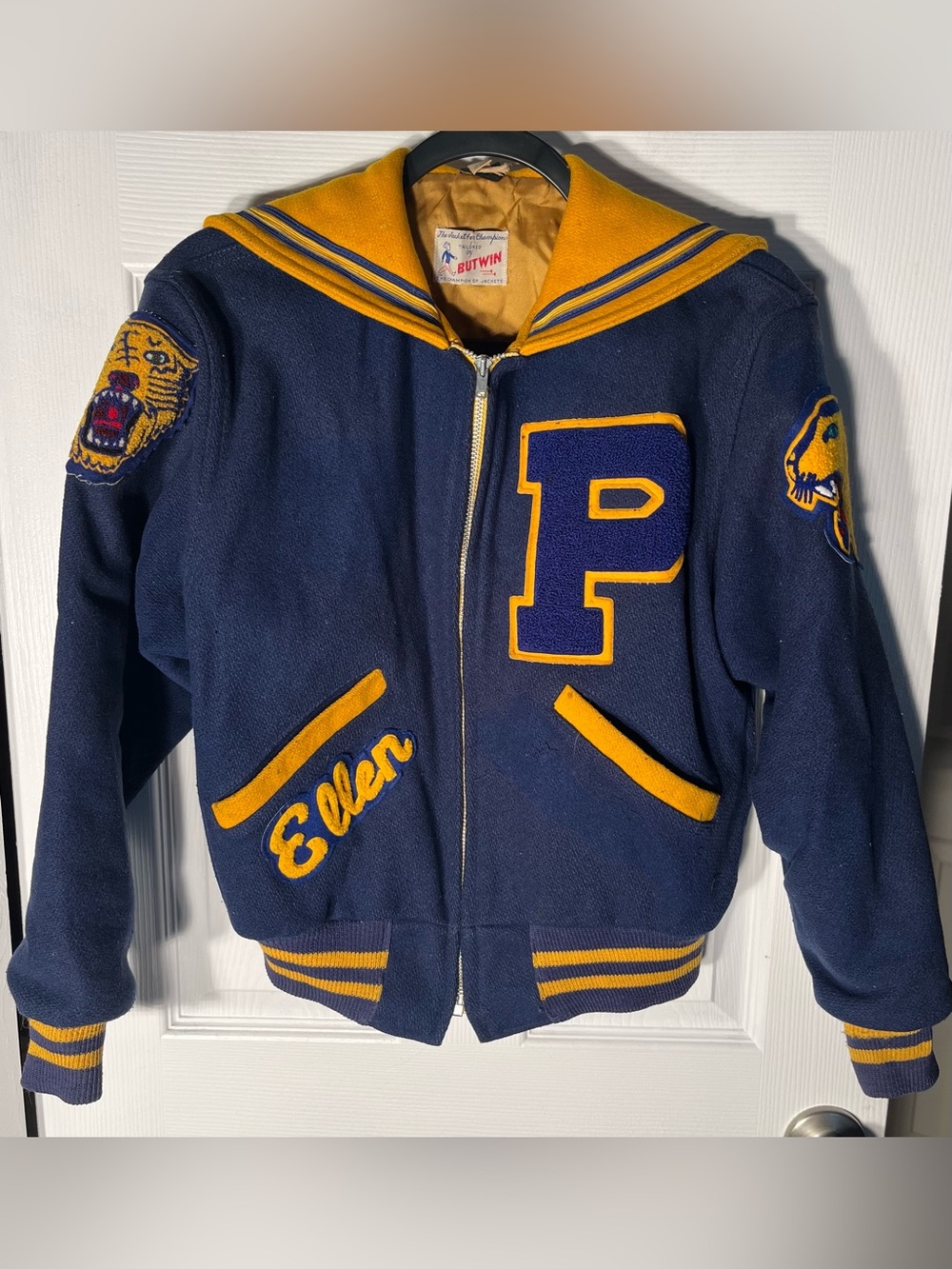 Vintage Letterman Jacket Varsity Panthers Women’s Small Butwin Brand Cheer Ellen - Picture 3 of 13